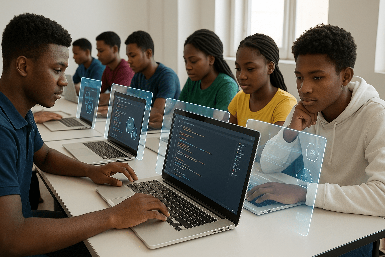 Students learning with AI